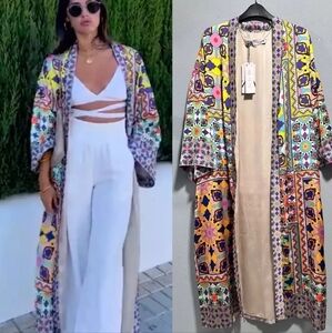 NWT ZARA Satin Tied Self Belt Kimono Slits Oversized Fully Lined 7753/032 SMALL